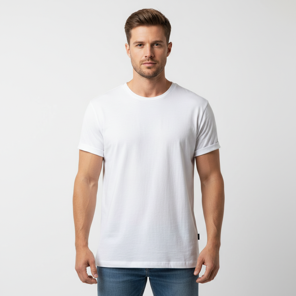White Casual Cotton T-Shirt - Model Shot