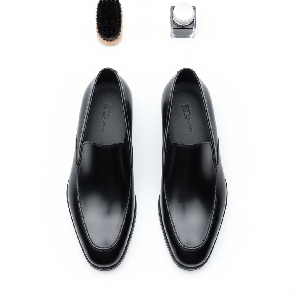Men's Black Slip-On Leather Loafers